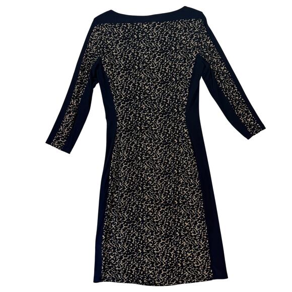Lauren Ralph Lauren Bodycon Dress Size 4 Navy Tan Animal Print Stretch Cocktail - Picture 3 of 7